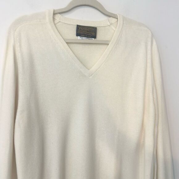 Pendleton Cream V-neck Cashmere Men’s Sweater M - Picture 2 of 5